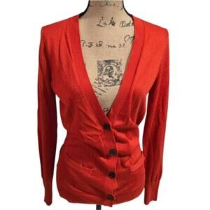 LOFT Burnt Orange Wool Blend Buttoned Cardigan Sweater Size Small New‎